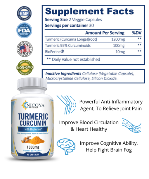 nicoya nutrition turmeric curcumin with bioperine supplement facts benefits