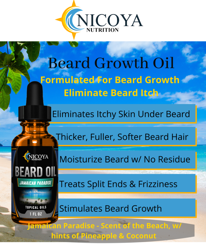 Nicoya Nutrition Jamacian paradise scented beard oil Benefits 