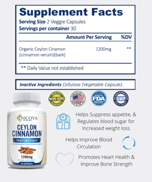 nicoya nutrition ceylon cinnamon supplement facts benefits