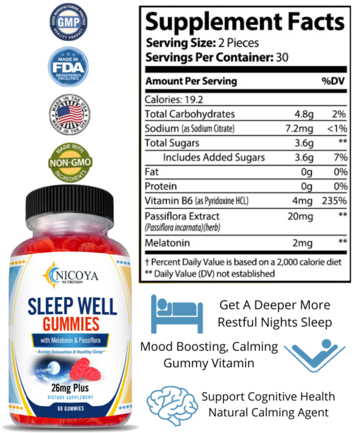 natural sleep well vitamin gummies supplement facts